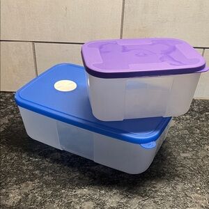 Tupperware Freezer Mates Blue and Purple Food Storage Containers. Exc condition